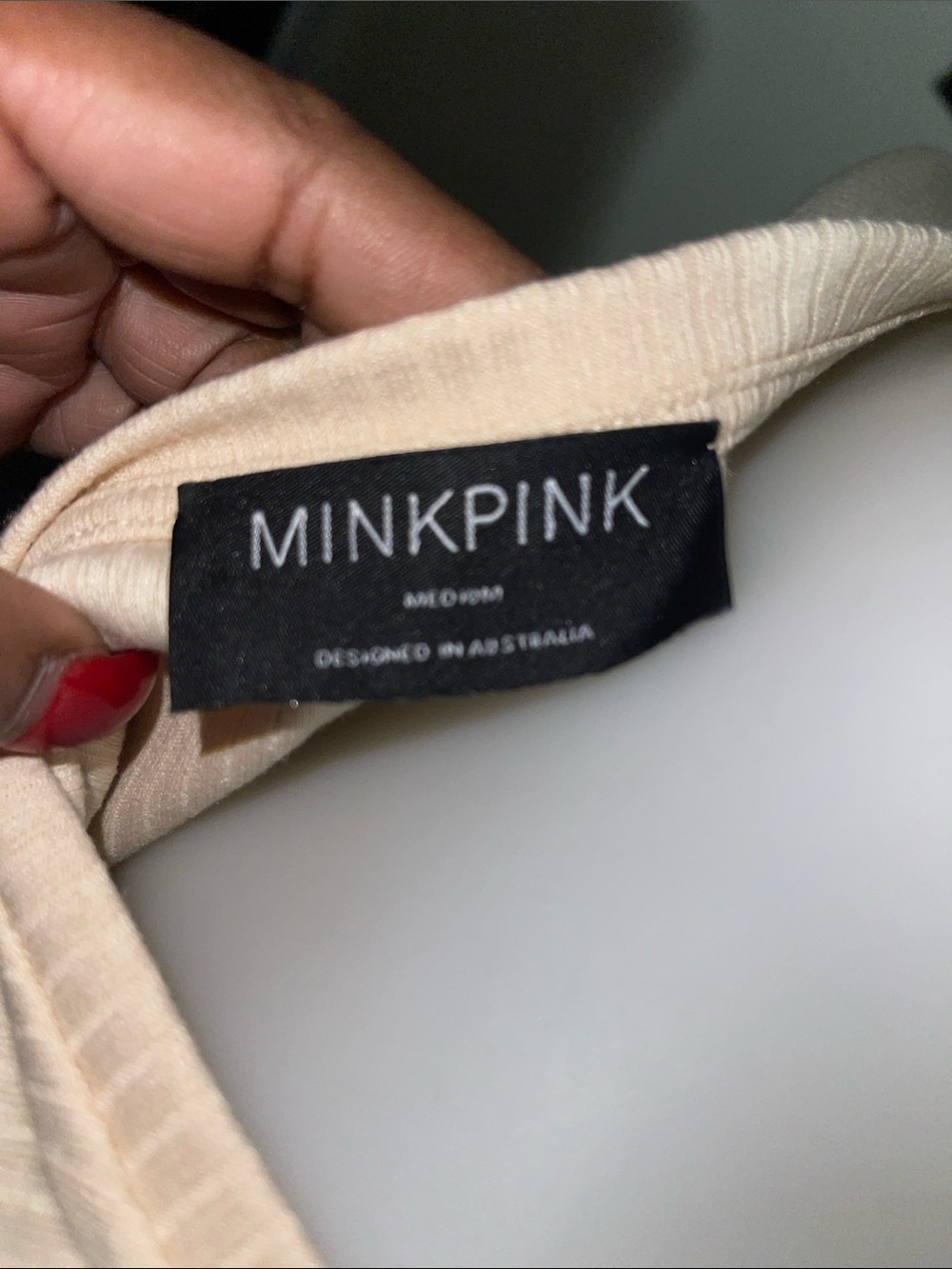 MINKPINK Cream Ribbed Twist-Front Long Sleeve Top - Picture 4 of 6